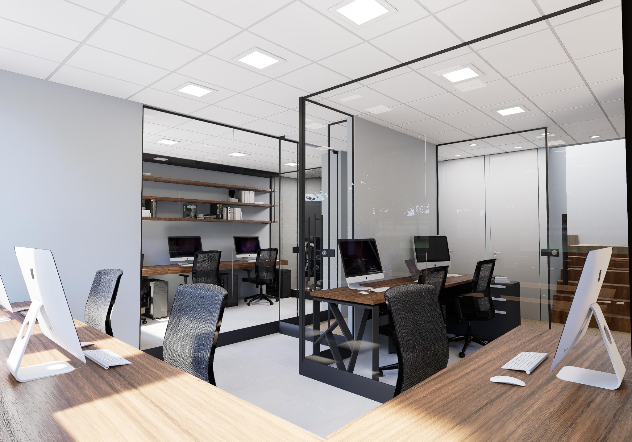 Render de oficinas acristaladas